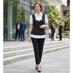 Vintage  RARE Shirt Blouse First Option office siren belted M Striped Black Whit